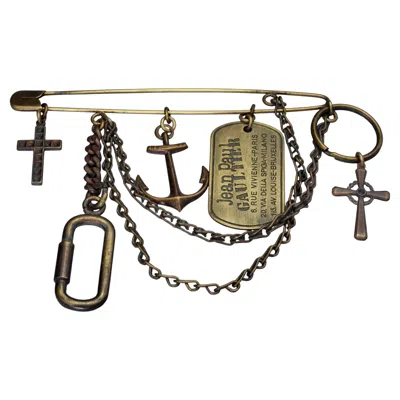 Pre-owned Jean Paul Gaultier Vintage  Logo Multi Charm Rustic Safety Pin Brooch
