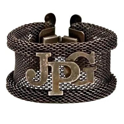 Pre-owned Jean Paul Gaultier Vintage  Logo Rustic Mesh Cuff Bracelet In Black