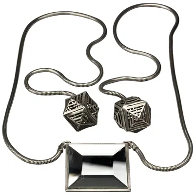 Pre-owned Jean Paul Gaultier Vintage  Mirror Geometric Lariat Snake Chain Necklace In Black