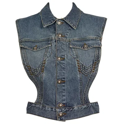 Pre-owned Jean Paul Gaultier Vintage  Open Sided Denim Vest In Gray