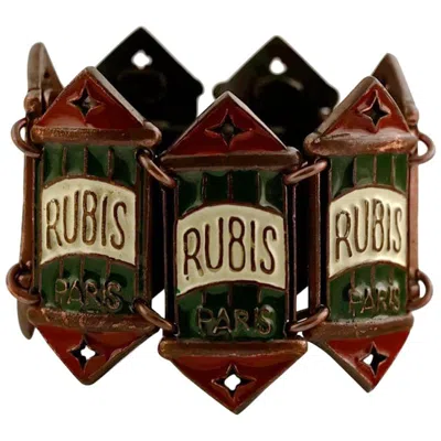 Pre-owned Jean Paul Gaultier Vintage  Rubis Paris Enamel Collector Cuff Bracelet In Black