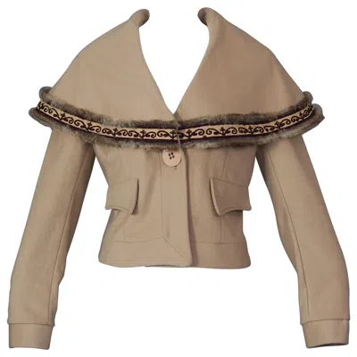 Pre-owned Jean Paul Gaultier Vintage  Sailor Collar Faux Fur Trimming Wool Jacket In Brown