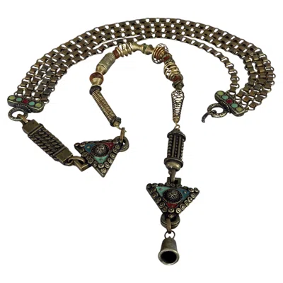 Pre-owned Jean Paul Gaultier Vintage  Tribal Enamel Charm 4 Layers Chain Belt In Black