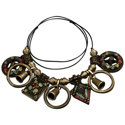 Pre-owned Jean Paul Gaultier Vintage  Tribal Enamel Charm Choker Necklace In Black