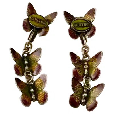 Pre-owned Jean Paul Gaultier Vintage Jpg  Tiered Enamel Butterfly Earrings In Brown