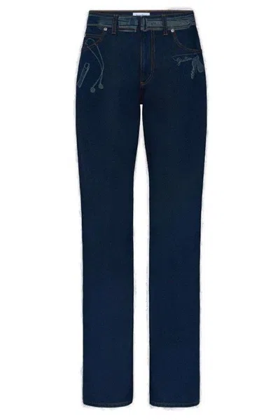 Jean Paul Gaultier Vintage Look Jeans With Trompe L'oeil Print In Blue