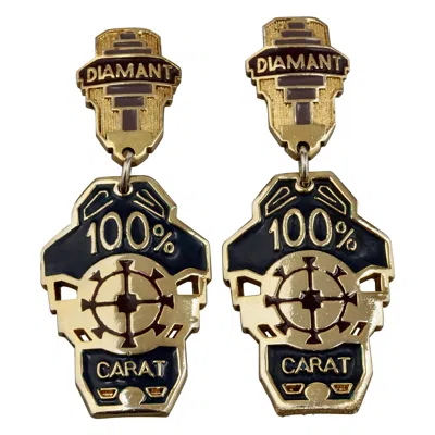Pre-owned Jean Paul Gaultier Vintage Massive  Diamant 100% Carat Enamel Dangling Earrings In Brown