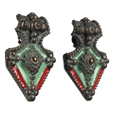 Pre-owned Jean Paul Gaultier Vintage Massive  Ethnic Tribal Enamel Earrings In Multi