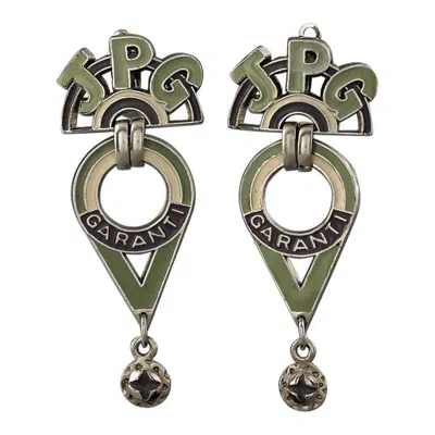 Pre-owned Jean Paul Gaultier Vintage Massive  Jpg Garanti Logo Enamel Earrings In Gray