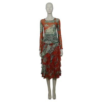 Pre-owned Jean Paul Gaultier Vintage Mesh Toile De Jouy Print Top And Skirt Ensemble In Brown
