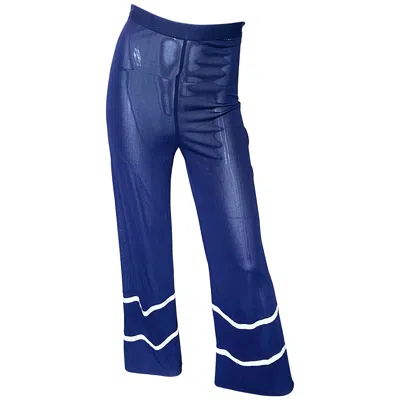 Pre-owned Jean Paul Gaultier Vintage Navy Blue White Semi Sheer Wide Leg Nautical Pants