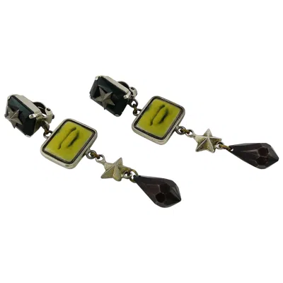 Pre-owned Jean Paul Gaultier Vintage Novelty Lips Print Dangling Earrings In Black