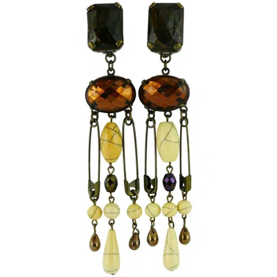 Pre-owned Jean Paul Gaultier Vintage Safety Pin Shoulder Duster Dangling Earrings In Black