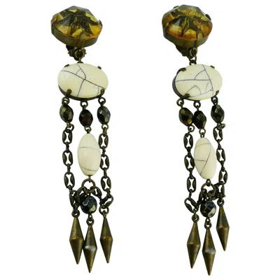 Pre-owned Jean Paul Gaultier Vintage Shoulder Duster Dangling Earrings In Black