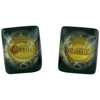 Pre-owned Jean Paul Gaultier Vintage Steampunk Clock Dial Resin Clip-on Earrings In Black