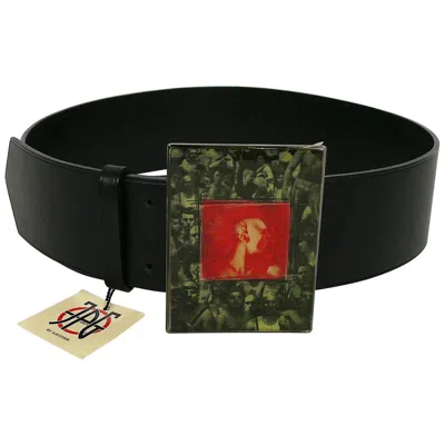 Pre-owned Jean Paul Gaultier Vintage Wide Black Belt Punk Gay Print Buckle