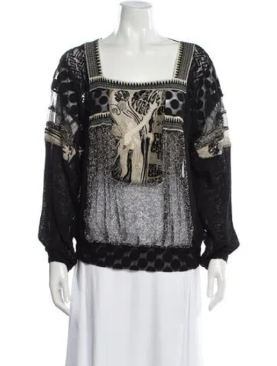 Pre-owned Jean Paul Gaultier Virgin Wool Graphic Print Blouse In Black