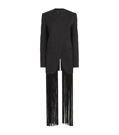 Jean Paul Gaultier Virgin Wool Pinstripe Fringed Jacket In Black