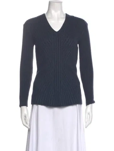 Pre-owned Jean Paul Gaultier Virgin Wool V-neck Sweater In Blue