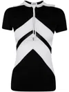 JEAN PAUL GAULTIER JEAN PAUL GAULTIER VISCOSE BABY TEE SHIRT WITH INLAID CHEVRON, "GAULTIER" PATCH DETAIL AND HOOD