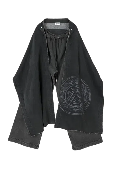 Jean Paul Gaultier Washed French Terry Jogging With Detachable Scarf Printed "jpg Laurier Stamp" Log In Gray