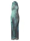 Jean Paul Gaultier The Long Water Dress Print High-neck Maxi Dress In Green