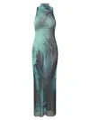 Jean Paul Gaultier The Long Water Dress Print High-neck Maxi Dress In Green