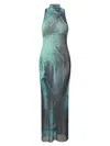 Jean Paul Gaultier The Long Water Dress Print High-neck Maxi Dress In Green
