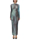 Jean Paul Gaultier "water" Mesh Long Dress In Blue