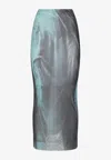 Jean Paul Gaultier Mesh Printed Water Long Skirt In Blue