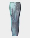 Jean Paul Gaultier Water-print Mesh Maxi Skirt In Blue