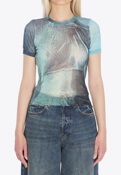 Jean Paul Gaultier Water Print Slim T-shirt In Blue