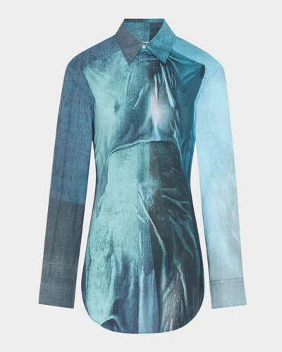 Jean Paul Gaultier Water-printed Button-down Shirt In Blue