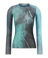 Jean Paul Gaultier Crew Neck Sheer Abstract Print Top In Multi
