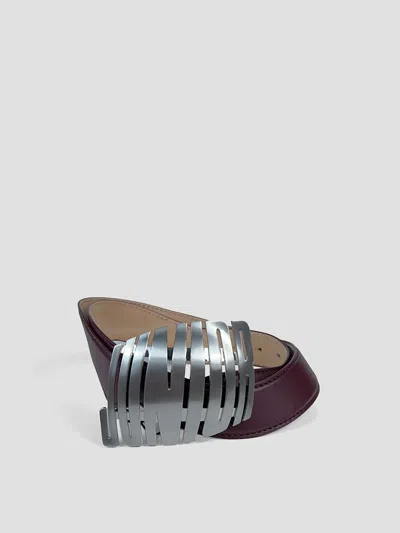 Jean Paul Gaultier Wave-inspired Leather Belt In Burgundy