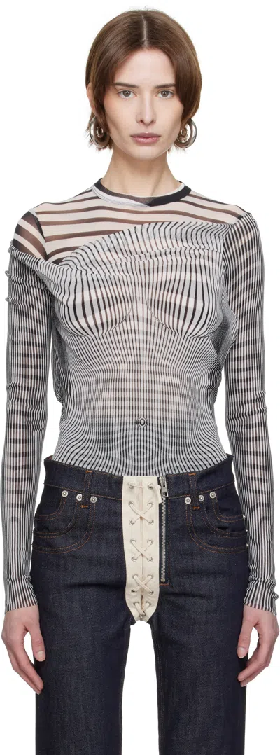 JEAN PAUL GAULTIER WHITE & BLACK 'THE DRAPED BODY MORPHING' BODYSUIT