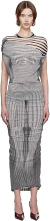 Jean Paul Gaultier Mariniere Body Morphing Layered Mesh Maxi Dress In 0100 White/black