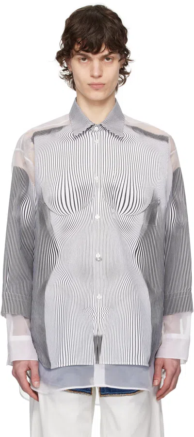 Jean Paul Gaultier White & Black 'the Petit Grand Pinstripe Body Morphing' Shirt In 0001-black/white