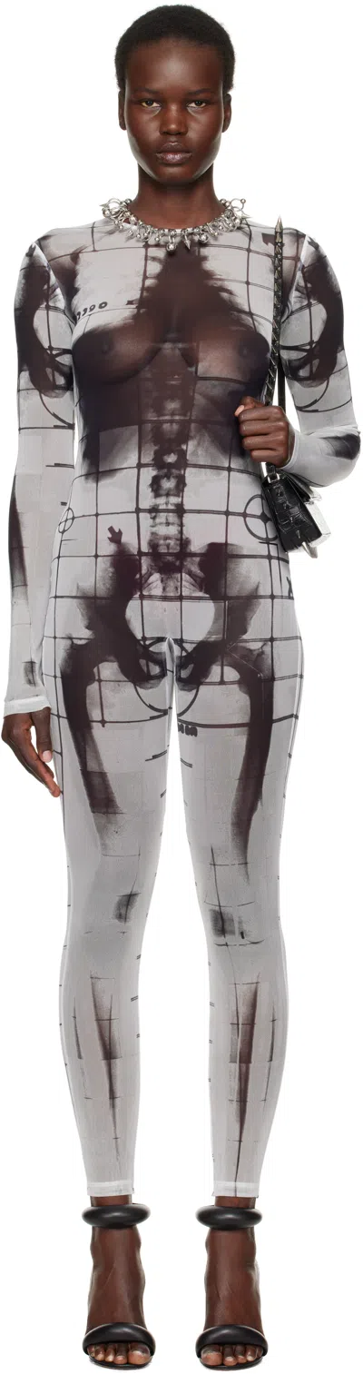 Jean Paul Gaultier White & Black 'the Squeletor' Jumpsuit In Brown