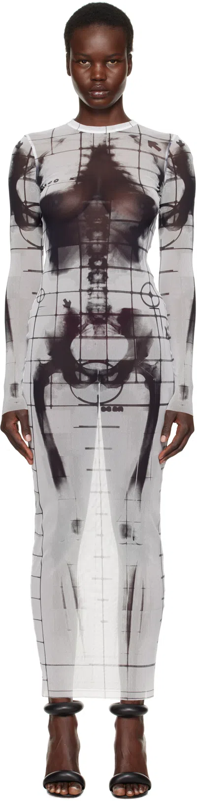 Jean Paul Gaultier White & Black 'the Squeletor' Maxi Dress In 0100 White/black