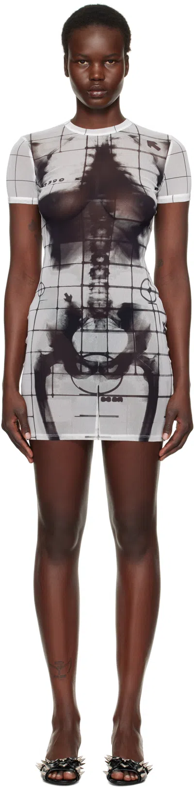 Jean Paul Gaultier White & Black 'the Squeletor' Minidress In 0100 White/black