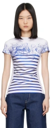 JEAN PAUL GAULTIER WHITE & BLUE 'THE CALLIGRAPHY MARINIÈRE' T-SHIRT