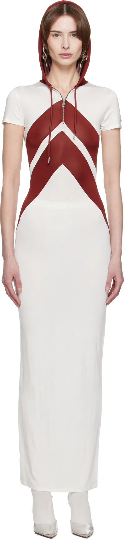 Jean Paul Gaultier White & Burgundy 'the Chevrons' Maxi Dress In 0128 White/burgundy