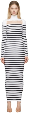 Jean Paul Gaultier High Neck Striped Dress In 0159-white/navy