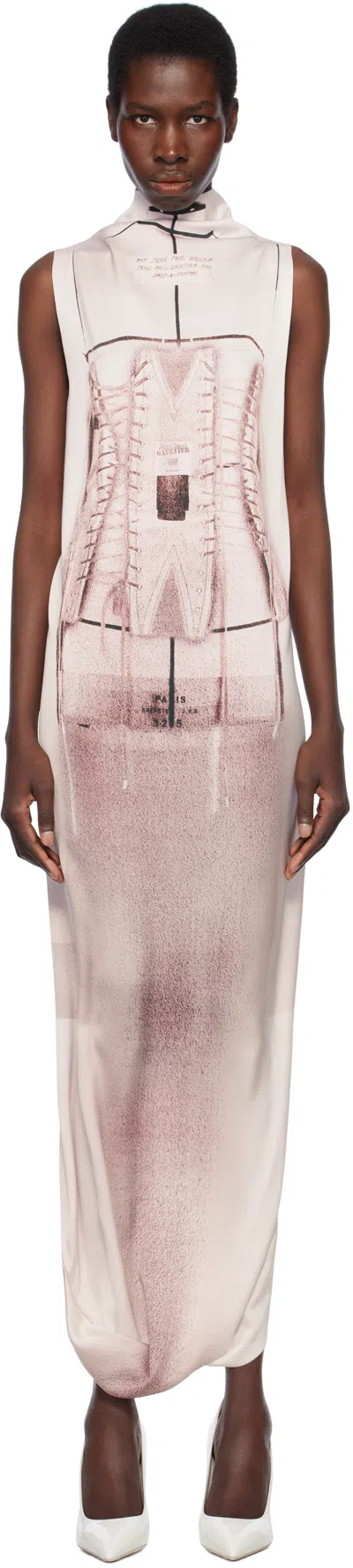 JEAN PAUL GAULTIER WHITE & PINK 'THE DRAPED TROMPE-L'ŒIL CORSET' MAXI DRESS