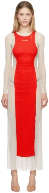 Jean Paul Gaultier Layered Ribbed Cotton-jersey And Mesh Maxi Dress In 0130-white/red
