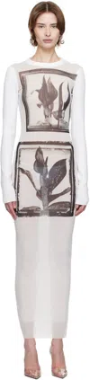 Jean Paul Gaultier White Flowers Cadres Maxi Dress In 010200 White/grey/bl