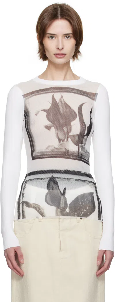 Jean Paul Gaultier White Flowers Cadres T-shirt In 010200 White/grey/bl