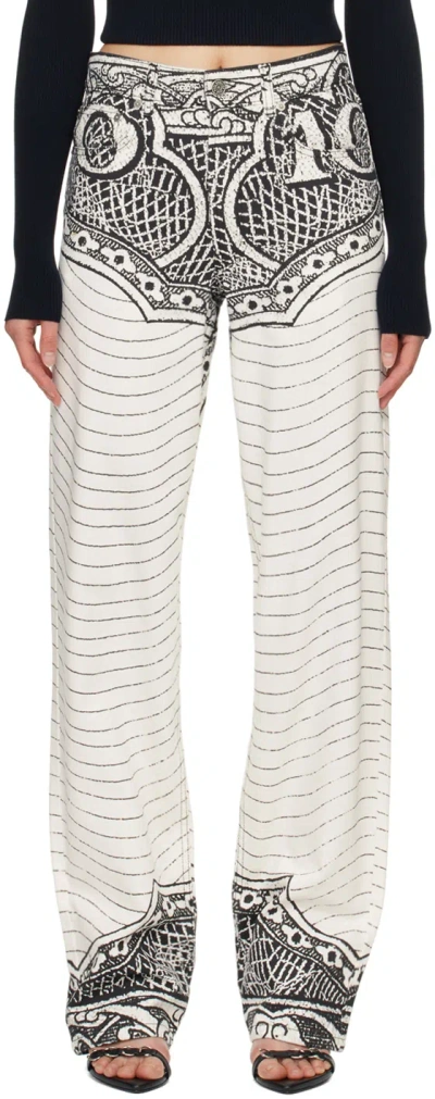 Jean Paul Gaultier White Printed Jeans In 0100 White/black
