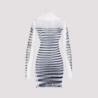 JEAN PAUL GAULTIER WHITE PRINTED MARINIERE MINI DRESS